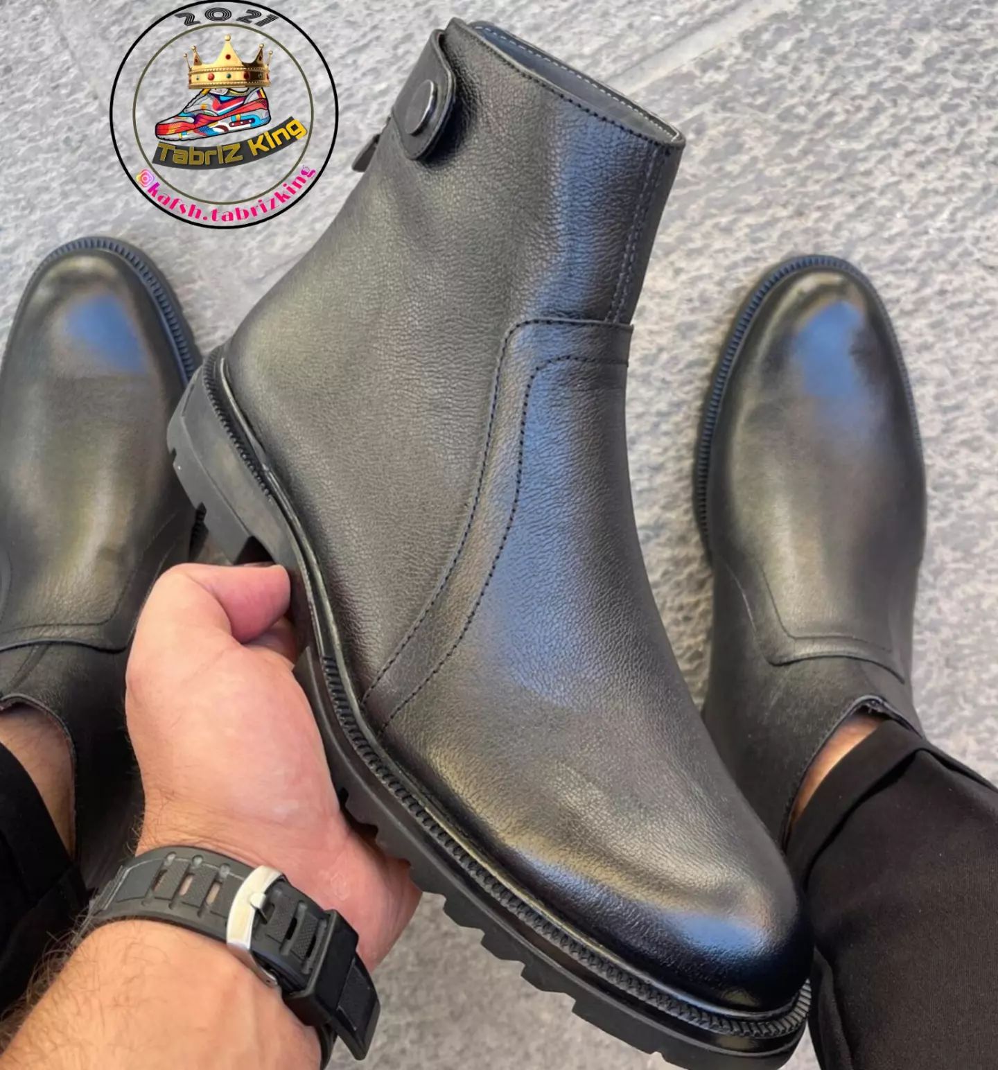 نیم بوت چرم مردانه کد NB0040bk رنگ مشکی